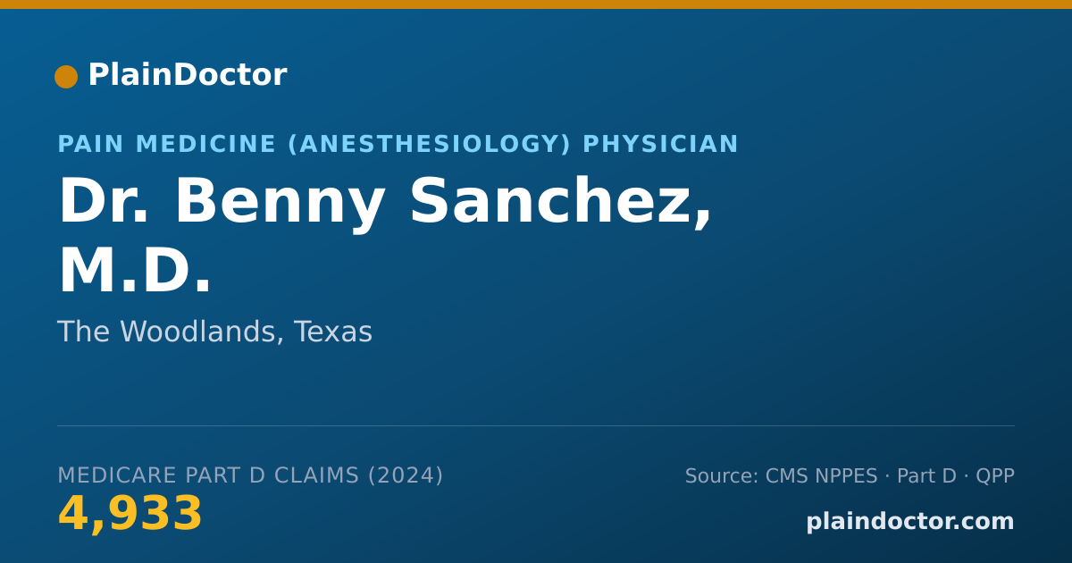 Shareable card for Benny Sanchez, M.D. - Pain Medicine (Anesthesiology) Physician, The Woodlands, TX