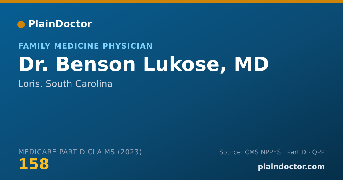 Shareable card for Benson Lukose, MD - Family Medicine Physician, Loris, SC