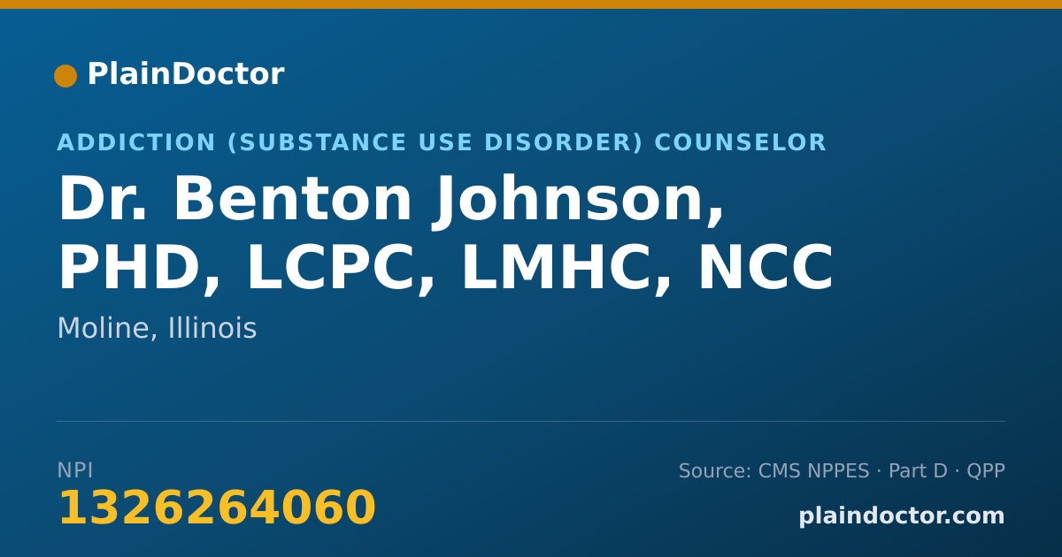Shareable card for Benton Johnson, PHD, LCPC, LMHC, NCC - Addiction (Substance Use Disorder) Counselor, Moline, IL