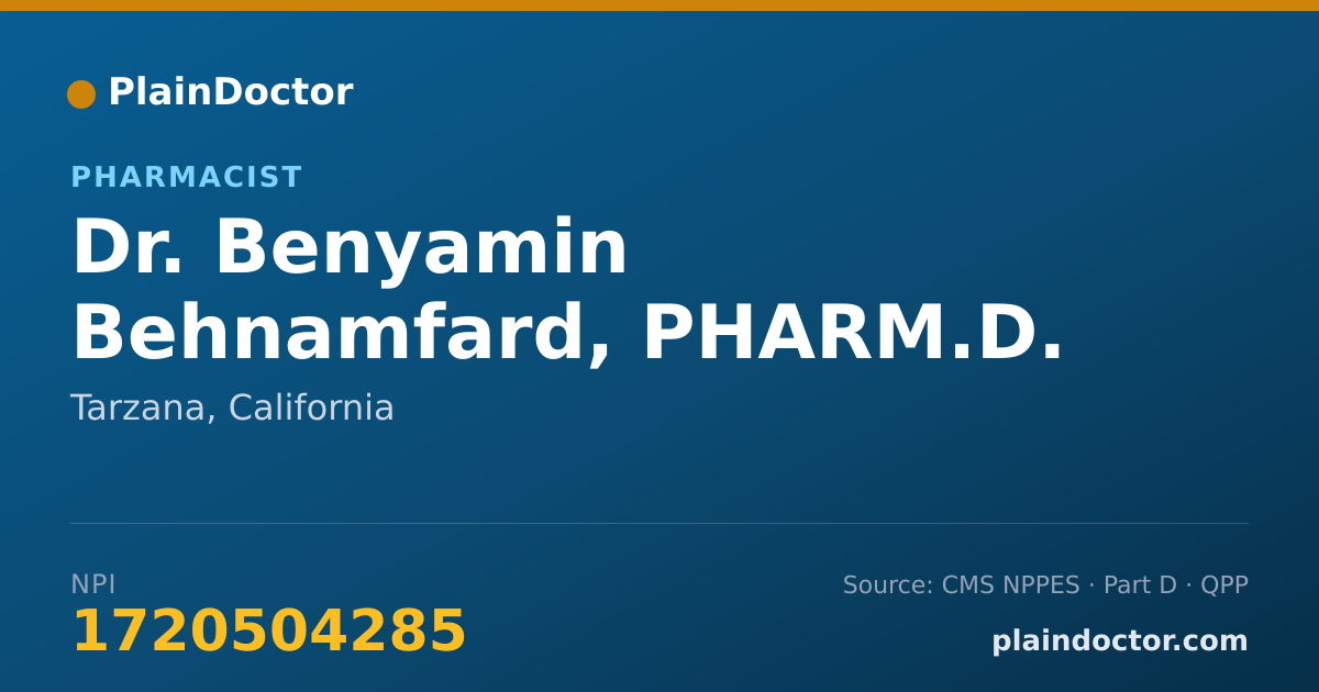 Shareable card for Benyamin Behnamfard, PHARM.D. - Pharmacist, Tarzana, CA