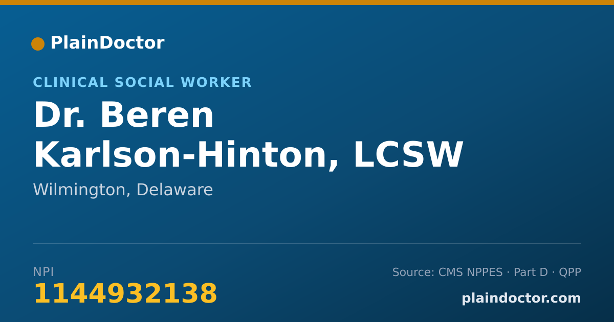 Shareable card for Beren Karlson-Hinton, LCSW - Clinical Social Worker, Wilmington, DE