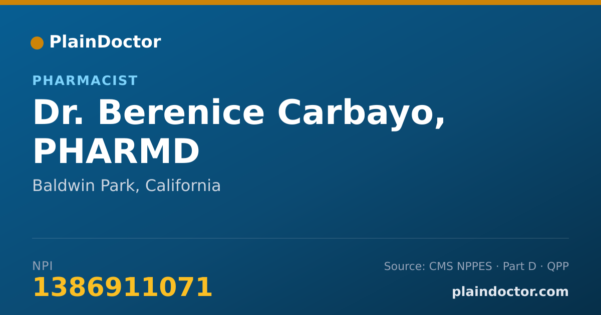 Shareable card for Berenice Carbayo, PHARMD - Pharmacist, Baldwin Park, CA