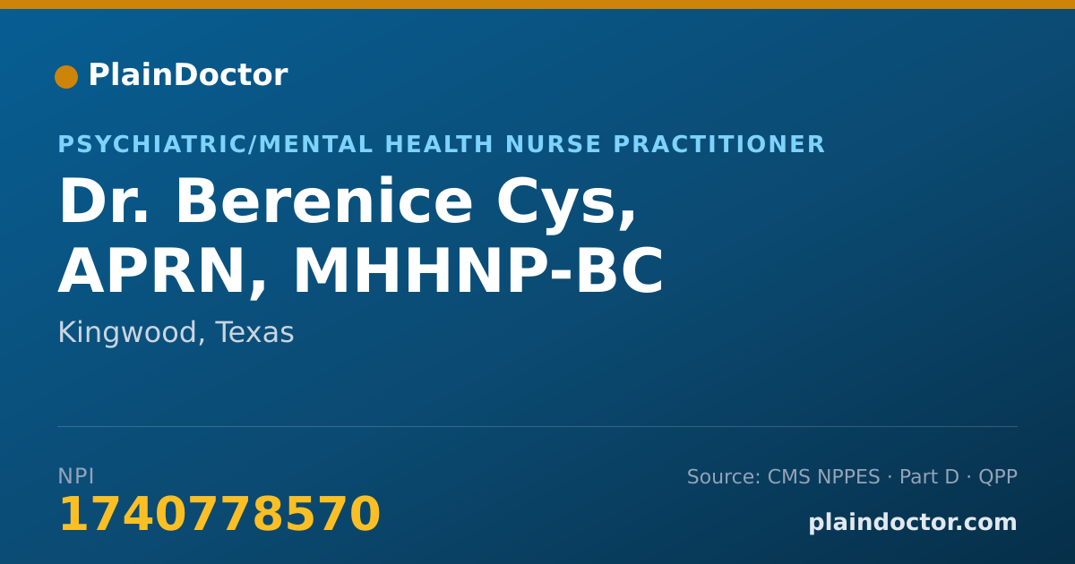 Shareable card for Berenice Cys, APRN, MHHNP-BC - Psychiatric/Mental Health Nurse Practitioner, Kingwood, TX