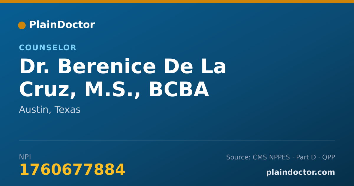Shareable card for Berenice De La Cruz, M.S., BCBA - Counselor, Austin, TX