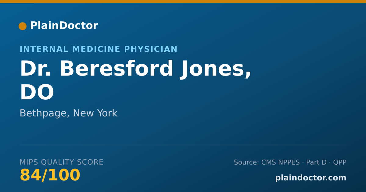 Shareable card for Beresford Jones, DO - Internal Medicine Physician, Bethpage, NY