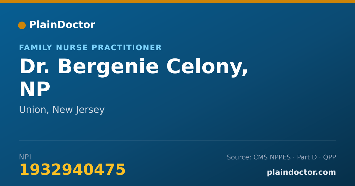 Shareable card for Bergenie Celony, NP - Family Nurse Practitioner, Union, NJ