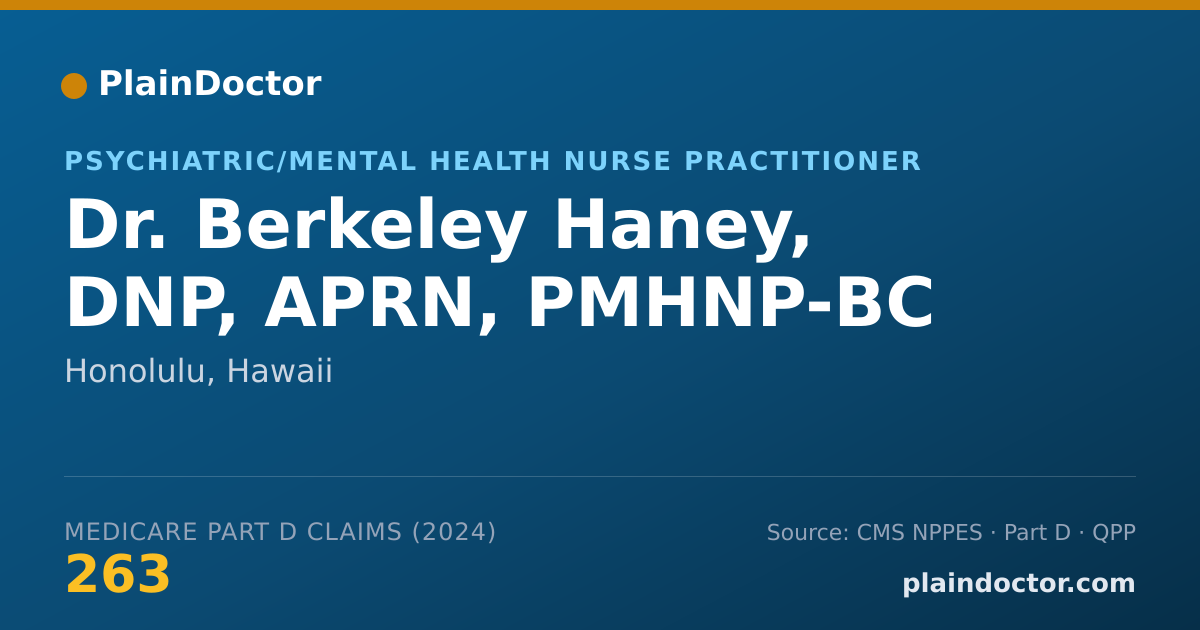 Shareable card for Berkeley Haney, DNP, APRN, PMHNP-BC - Psychiatric/Mental Health Nurse Practitioner, Honolulu, HI