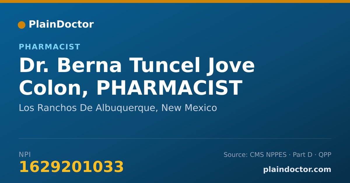 Shareable card for Berna Tuncel Jove Colon, PHARMACIST - Pharmacist, Los Ranchos De Albuquerque, NM