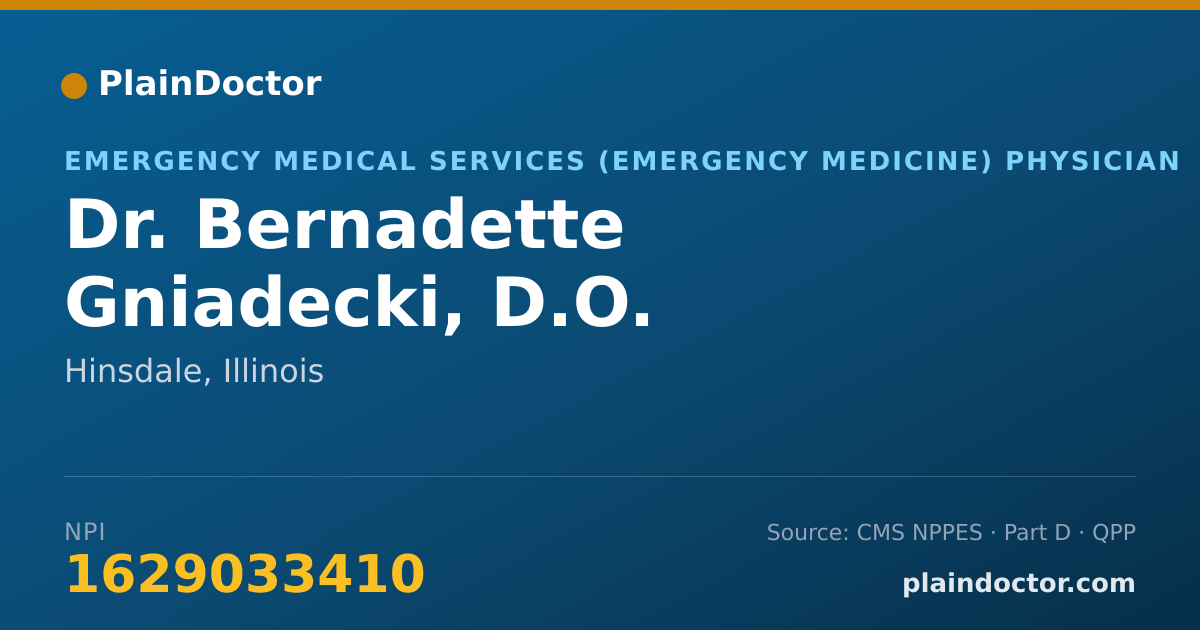 Shareable card for Bernadette Gniadecki, D.O. - Emergency Medical Services (Emergency Medicine) Physician, Hinsdale, IL
