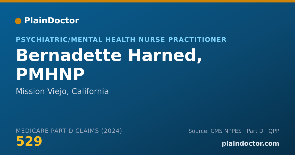 Shareable card for Bernadette Harned, PMHNP - Psychiatric/Mental Health Nurse Practitioner, Mission Viejo, CA