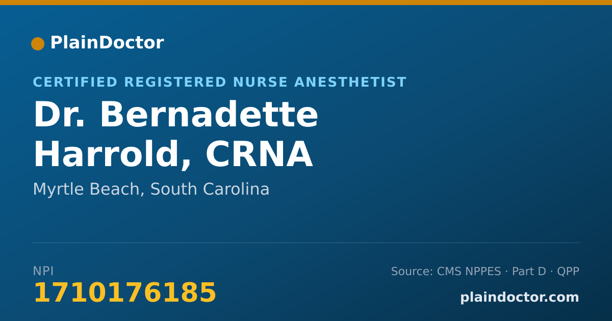 Shareable card for Bernadette Harrold, CRNA - Certified Registered Nurse Anesthetist, Myrtle Beach, SC