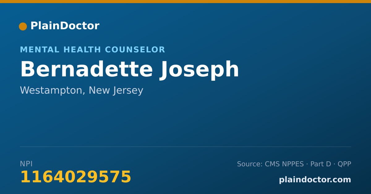 Shareable card for Bernadette Joseph - Mental Health Counselor, Westampton, NJ