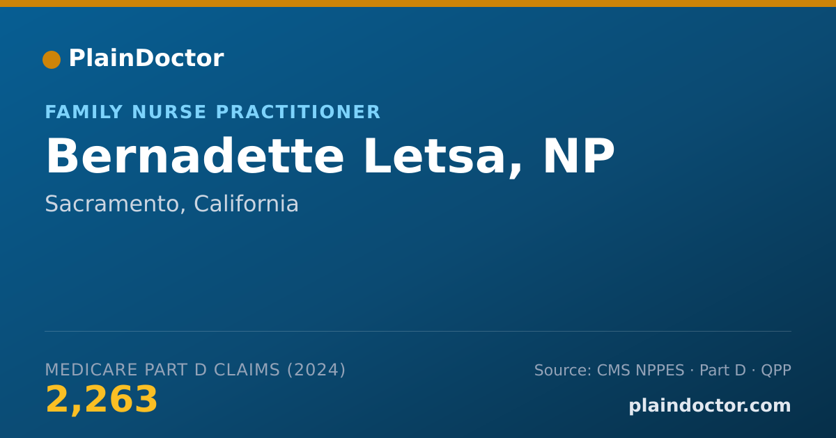 Shareable card for Bernadette Letsa, NP - Family Nurse Practitioner, Sacramento, CA