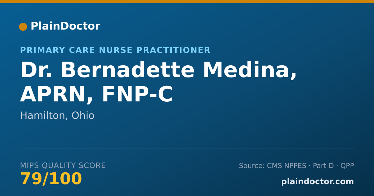 Shareable card for Bernadette Medina, APRN, FNP-C - Primary Care Nurse Practitioner, Hamilton, OH