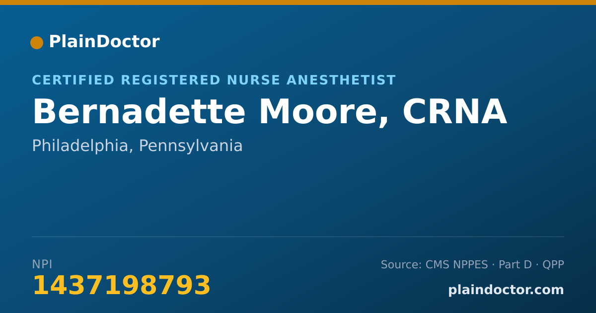Shareable card for Bernadette Moore, CRNA - Certified Registered Nurse Anesthetist, Philadelphia, PA