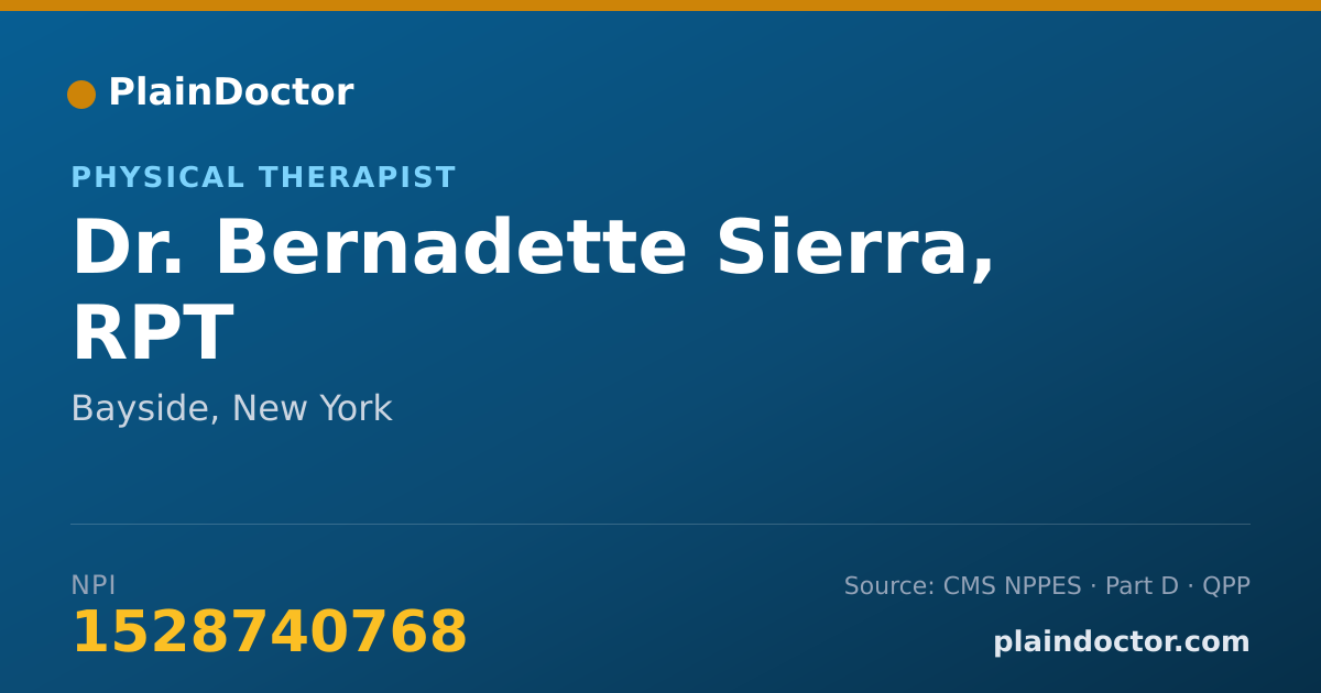 Shareable card for Bernadette Sierra, RPT - Physical Therapist, Bayside, NY