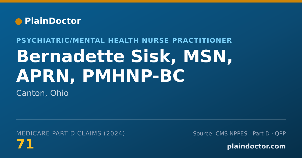 Shareable card for Bernadette Sisk, MSN, APRN, PMHNP-BC - Psychiatric/Mental Health Nurse Practitioner, Canton, OH