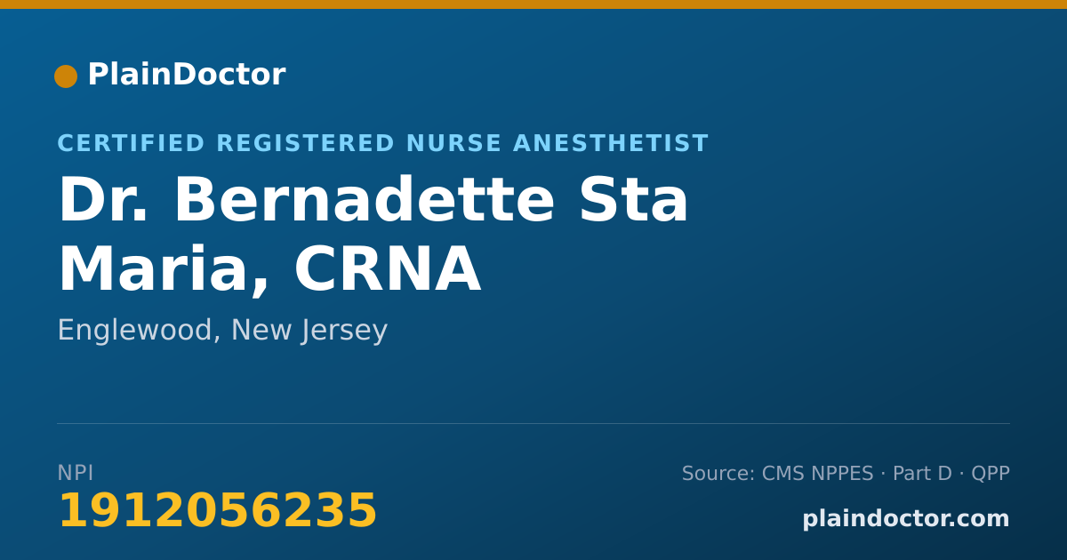 Shareable card for Bernadette Sta Maria, CRNA - Certified Registered Nurse Anesthetist, Englewood, NJ