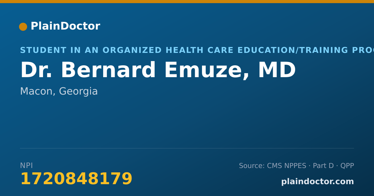 Shareable card for Bernard Emuze, MD - Student in an Organized Health Care Education/Training Program, Macon, GA