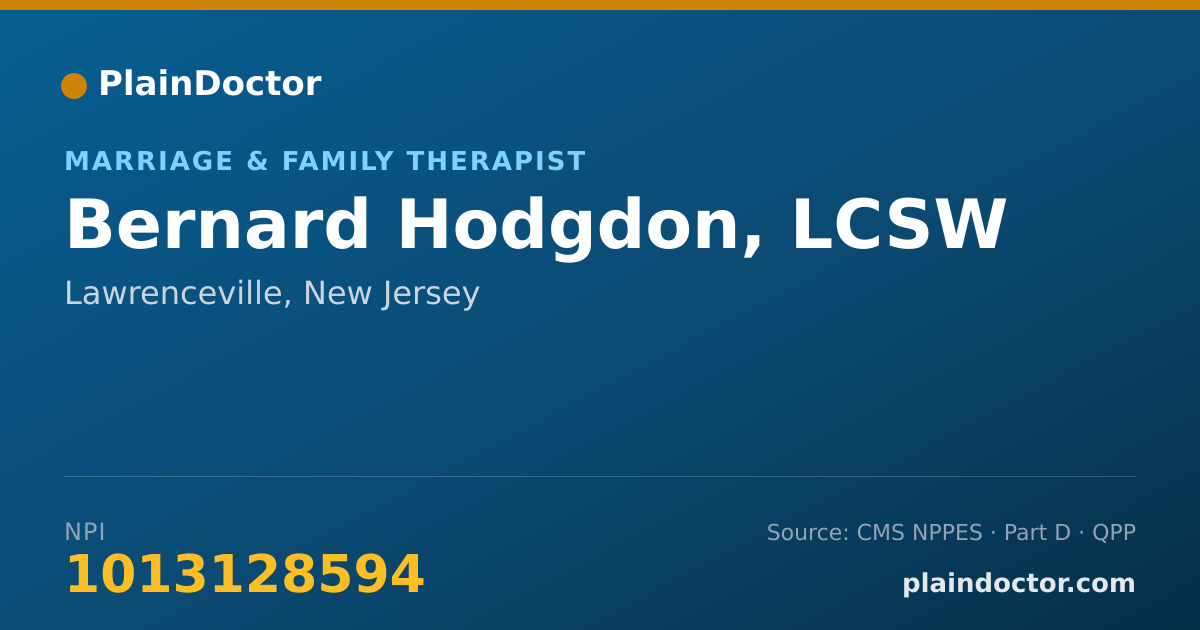 Shareable card for Bernard Hodgdon, LCSW - Marriage & Family Therapist, Lawrenceville, NJ