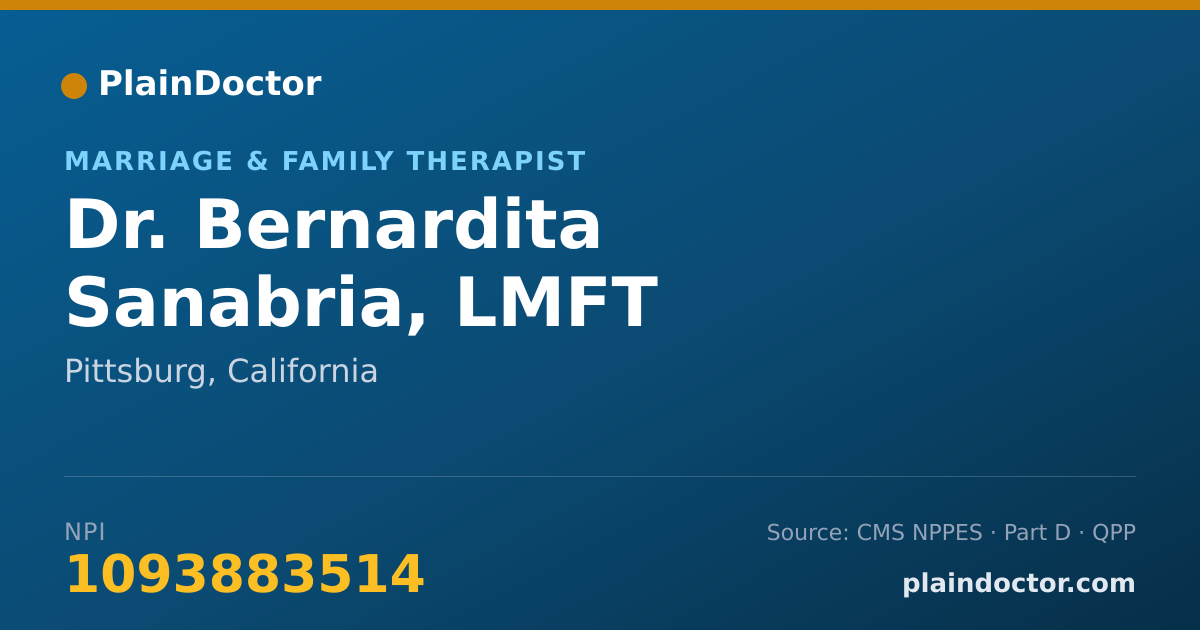 Shareable card for Bernardita Sanabria, LMFT - Marriage & Family Therapist, Pittsburg, CA