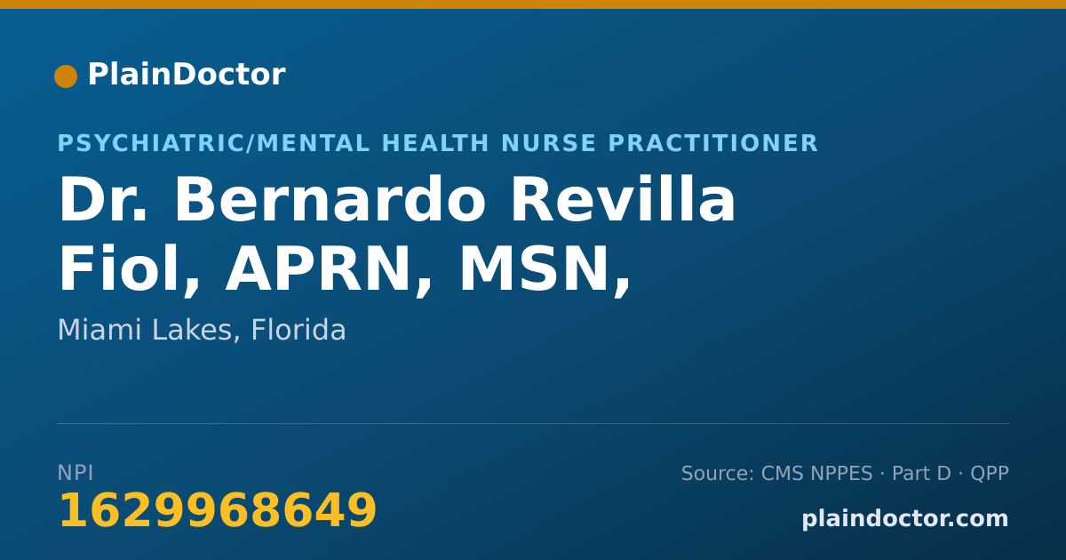 Shareable card for Bernardo Revilla Fiol, APRN, MSN, PMHNP-BC - Psychiatric/Mental Health Nurse Practitioner, Miami Lakes, FL