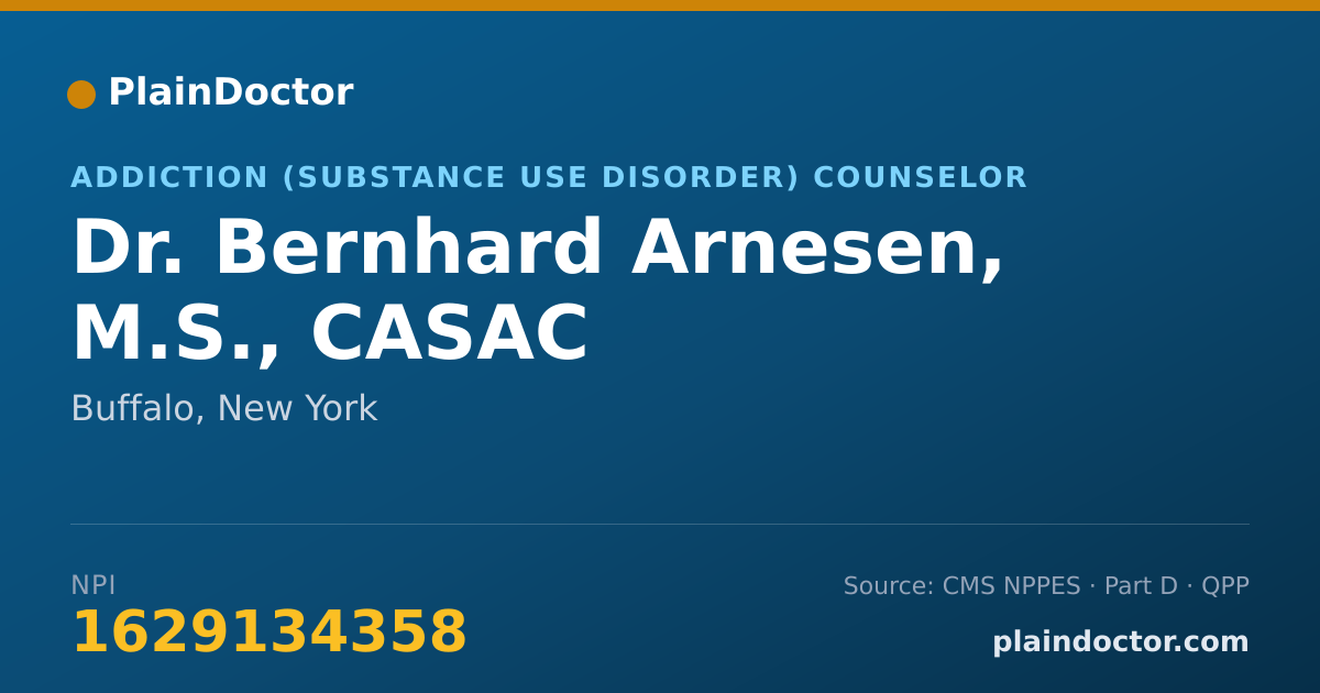 Shareable card for Bernhard Arnesen, M.S., CASAC - Addiction (Substance Use Disorder) Counselor, Buffalo, NY