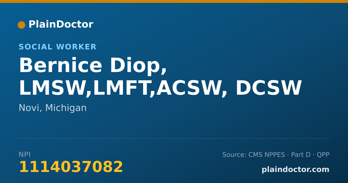 Shareable card for Bernice Diop, LMSW,LMFT,ACSW, DCSW - Marriage & Family Therapist, Novi, MI