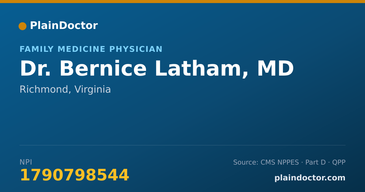 Shareable card for Bernice Latham, MD - Family Medicine Physician, Richmond, VA