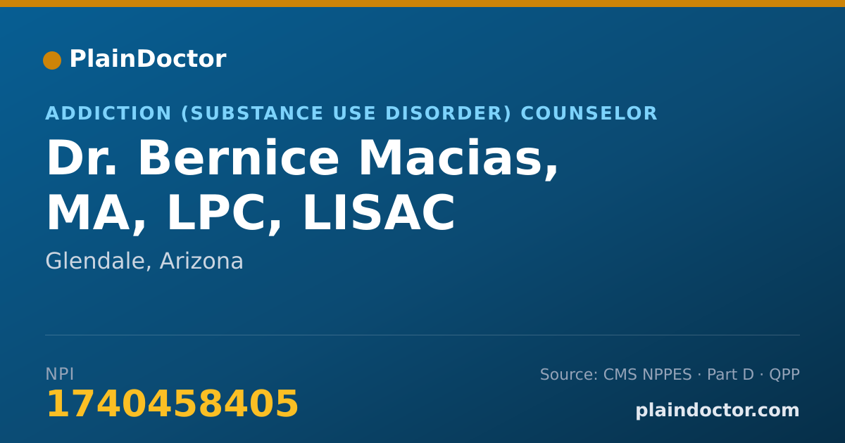 Shareable card for Bernice Macias, MA, LPC, LISAC - Addiction (Substance Use Disorder) Counselor, Glendale, AZ