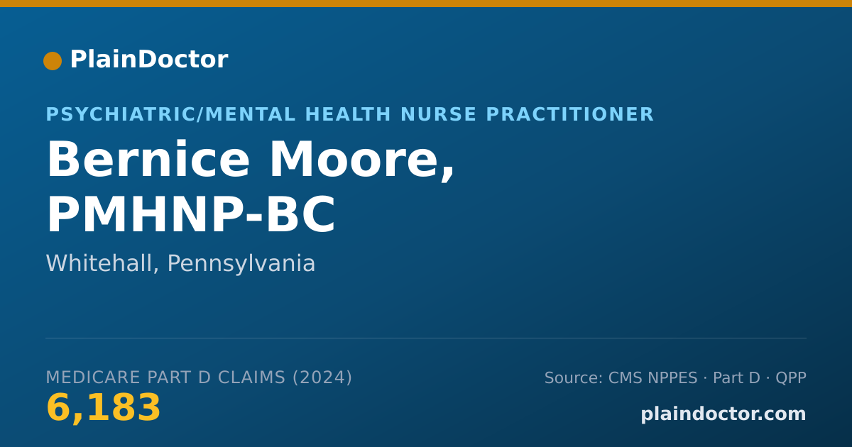 Shareable card for Bernice Moore, PMHNP-BC - Psychiatric/Mental Health Nurse Practitioner, Whitehall, PA