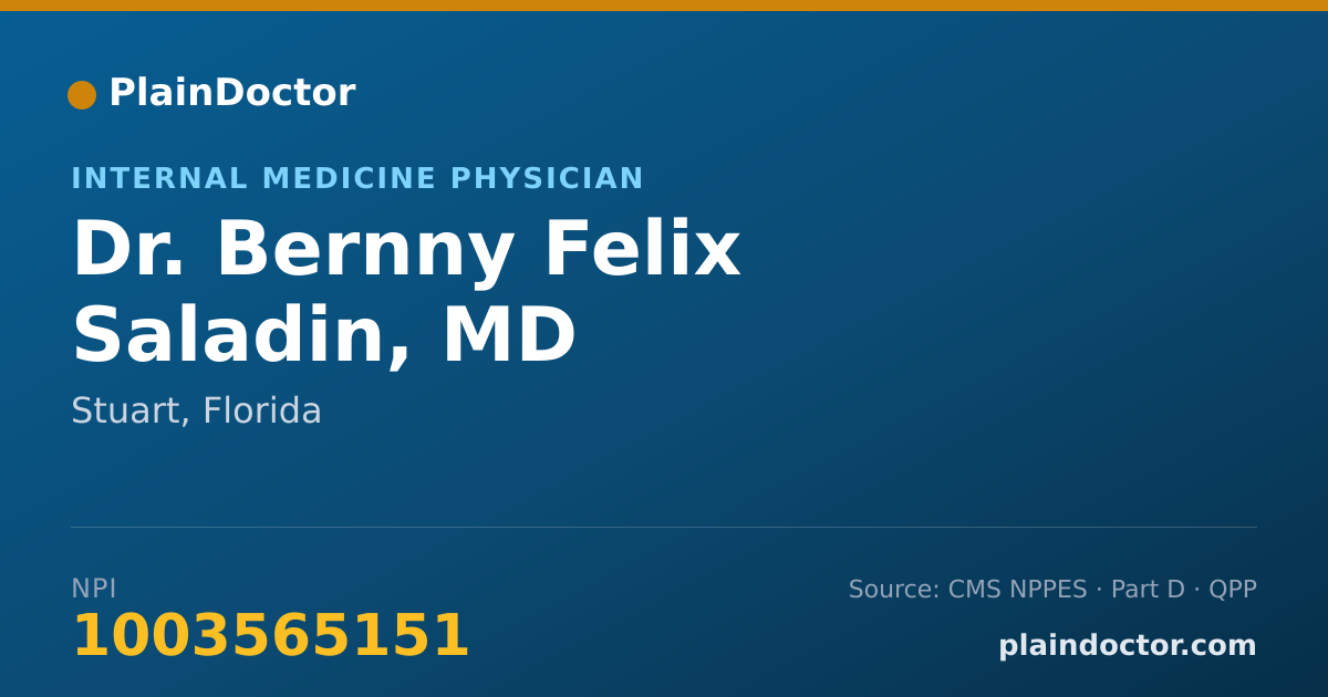 Shareable card for Bernny Felix Saladin, MD - Internal Medicine Physician, Stuart, FL
