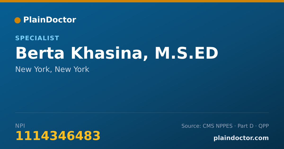 Shareable card for Berta Khasina, M.S.ED - Specialist, New York, NY