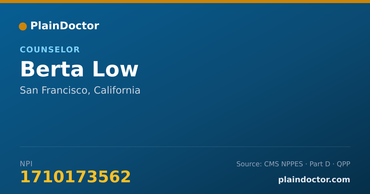 Shareable card for Berta Low - Counselor, San Francisco, CA