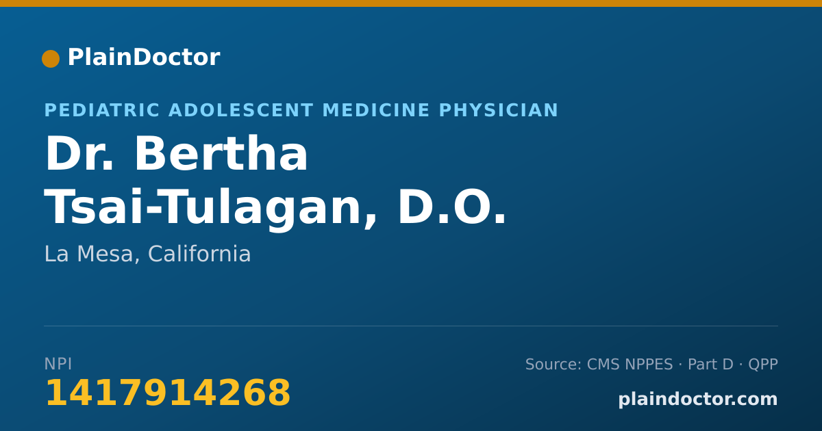Shareable card for Bertha Tsai-Tulagan, D.O. - Pediatric Adolescent Medicine Physician, La Mesa, CA