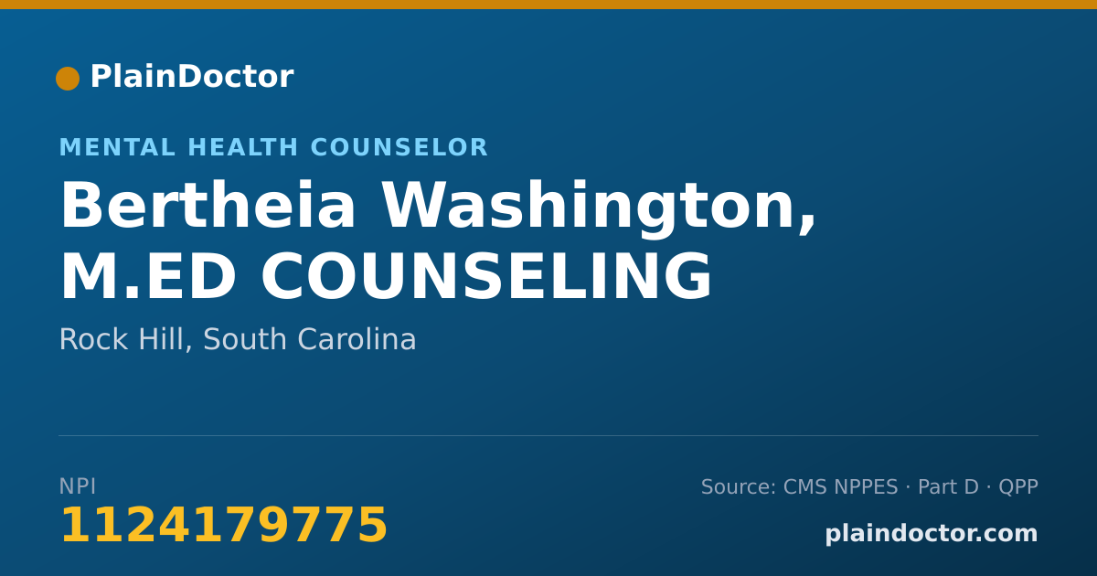 Shareable card for Bertheia Washington, M.ED COUNSELING - Mental Health Counselor, Rock Hill, SC