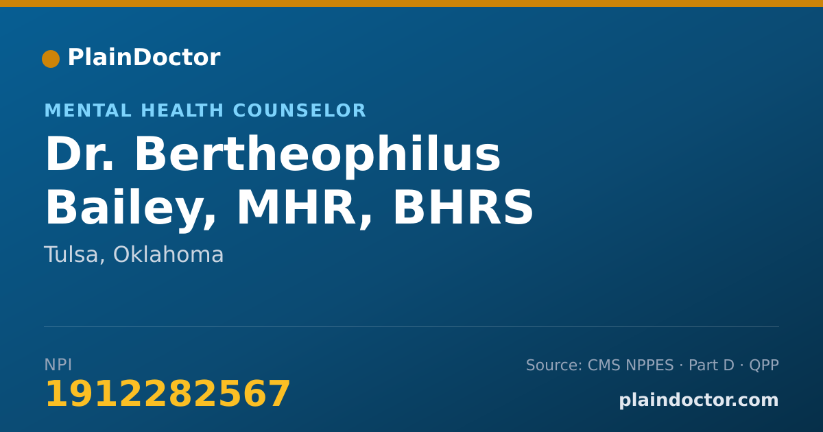 Shareable card for Bertheophilus Bailey, MHR, BHRS - Mental Health Counselor, Tulsa, OK
