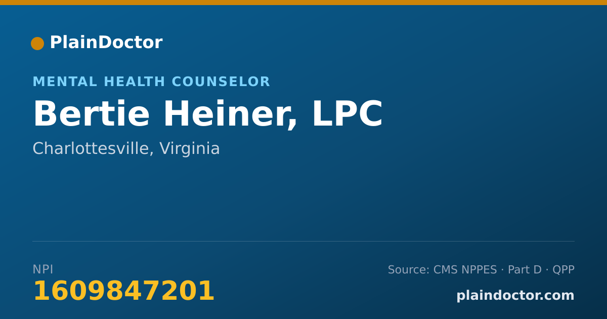 Shareable card for Bertie Heiner, LPC - Mental Health Counselor, Charlottesville, VA
