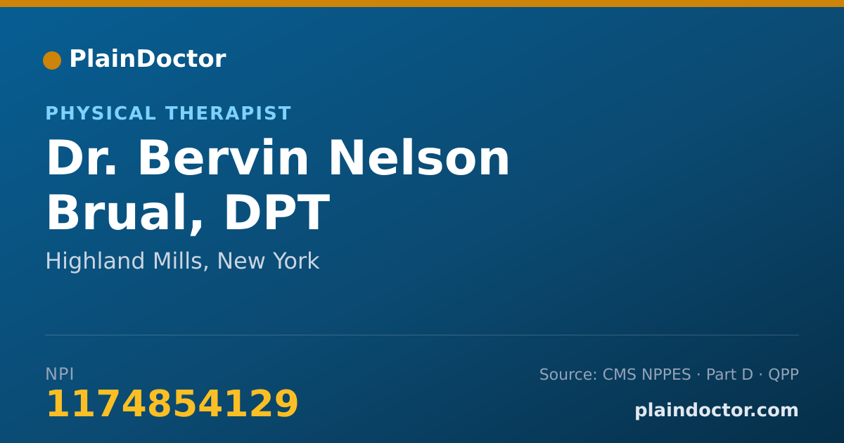 Shareable card for Bervin Nelson Brual, DPT - Physical Therapist, Highland Mills, NY