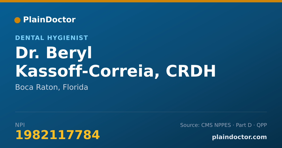 Shareable card for Beryl Kassoff-Correia, CRDH - Dental Hygienist, Boca Raton, FL