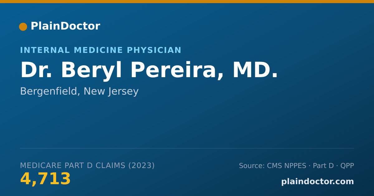 Shareable card for Beryl Pereira, MD. - Internal Medicine Physician, Bergenfield, NJ