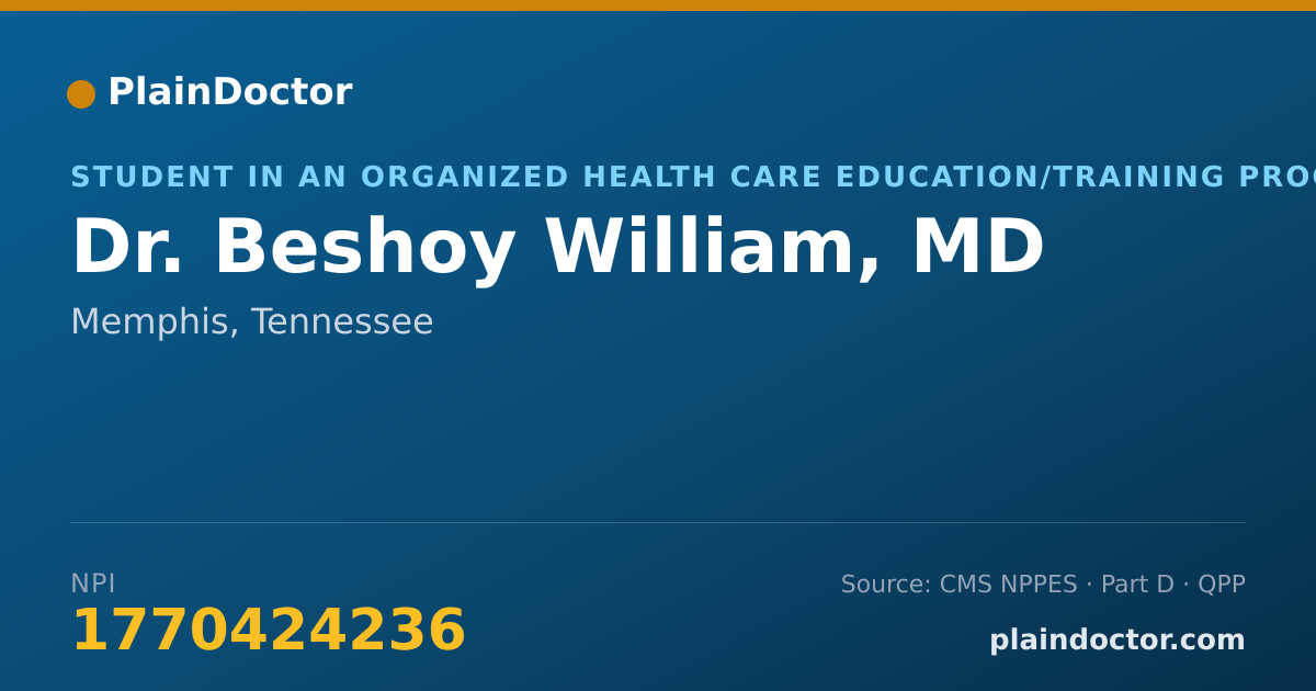 Shareable card for Beshoy William, MD - Student in an Organized Health Care Education/Training Program, Memphis, TN