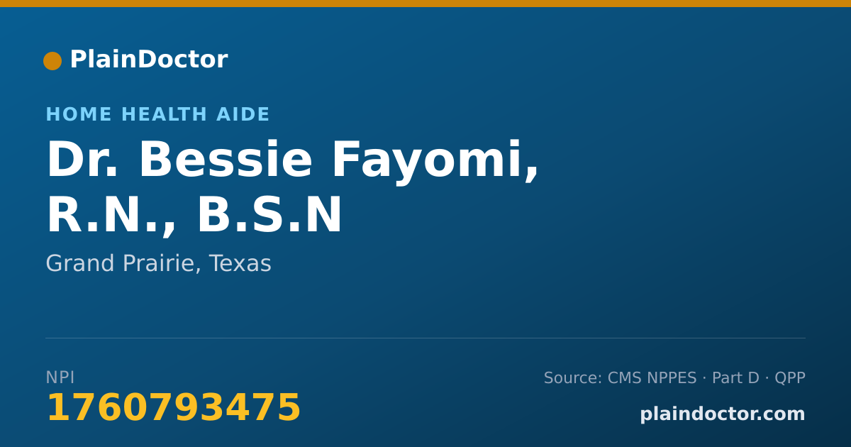 Shareable card for Bessie Fayomi, R.N., B.S.N - Home Health Aide, Grand Prairie, TX