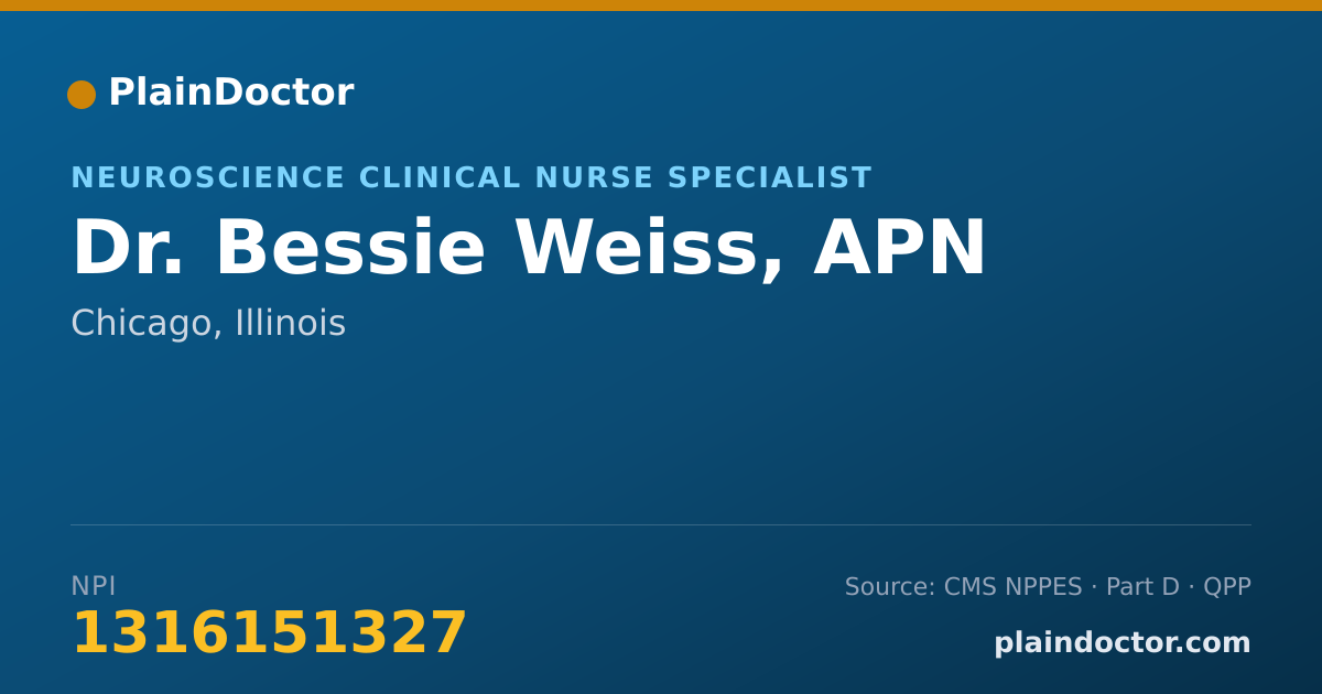 Shareable card for Bessie Weiss, APN - Neuroscience Clinical Nurse Specialist, Chicago, IL