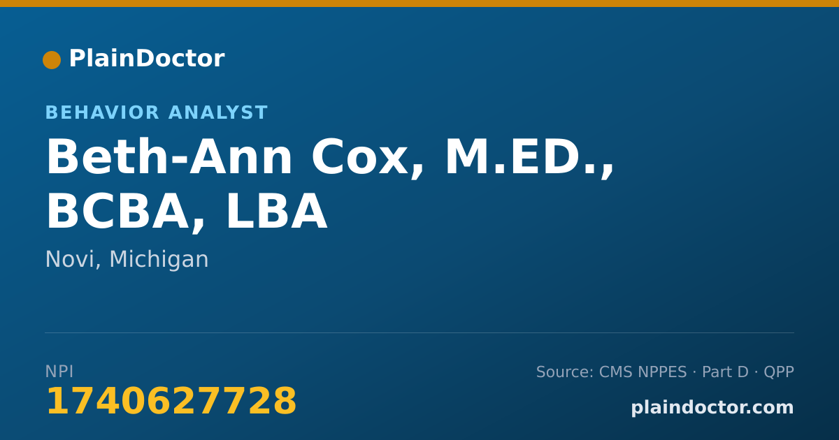 Shareable card for Beth-Ann Cox, M.ED., BCBA, LBA - Behavior Analyst, Novi, MI
