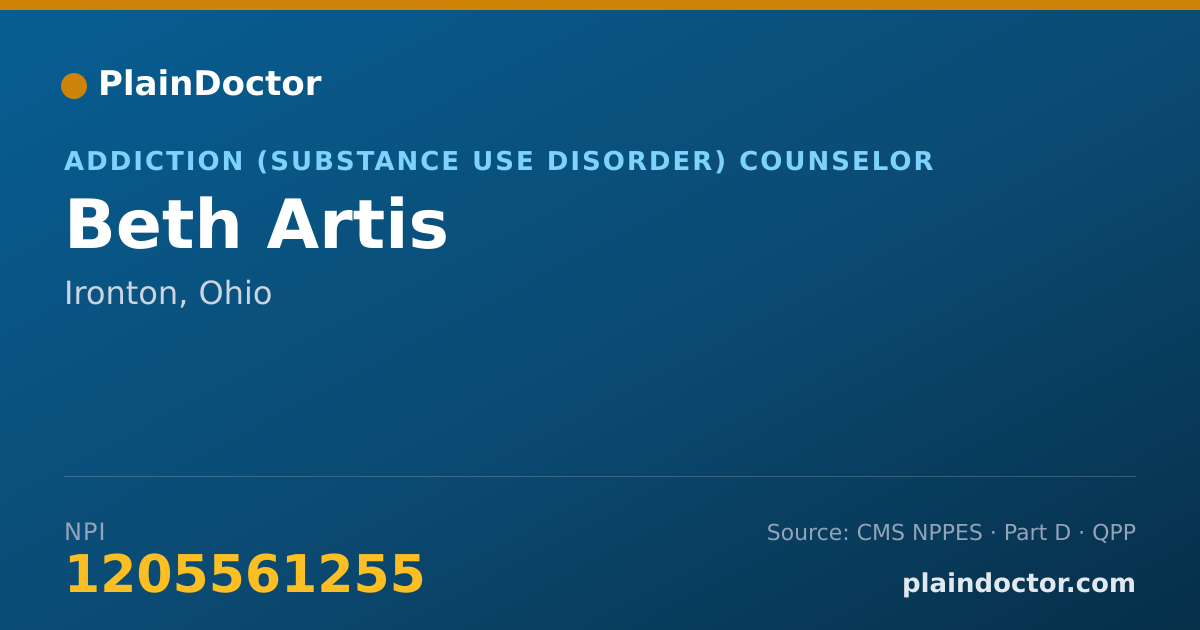 Shareable card for Beth Artis - Addiction (Substance Use Disorder) Counselor, Ironton, OH