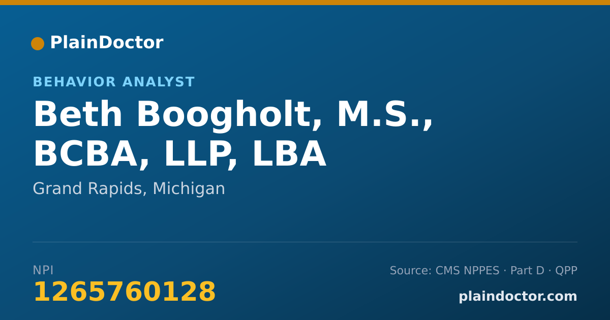 Shareable card for Beth Boogholt, M.S., BCBA, LLP, LBA - Behavior Analyst, Grand Rapids, MI