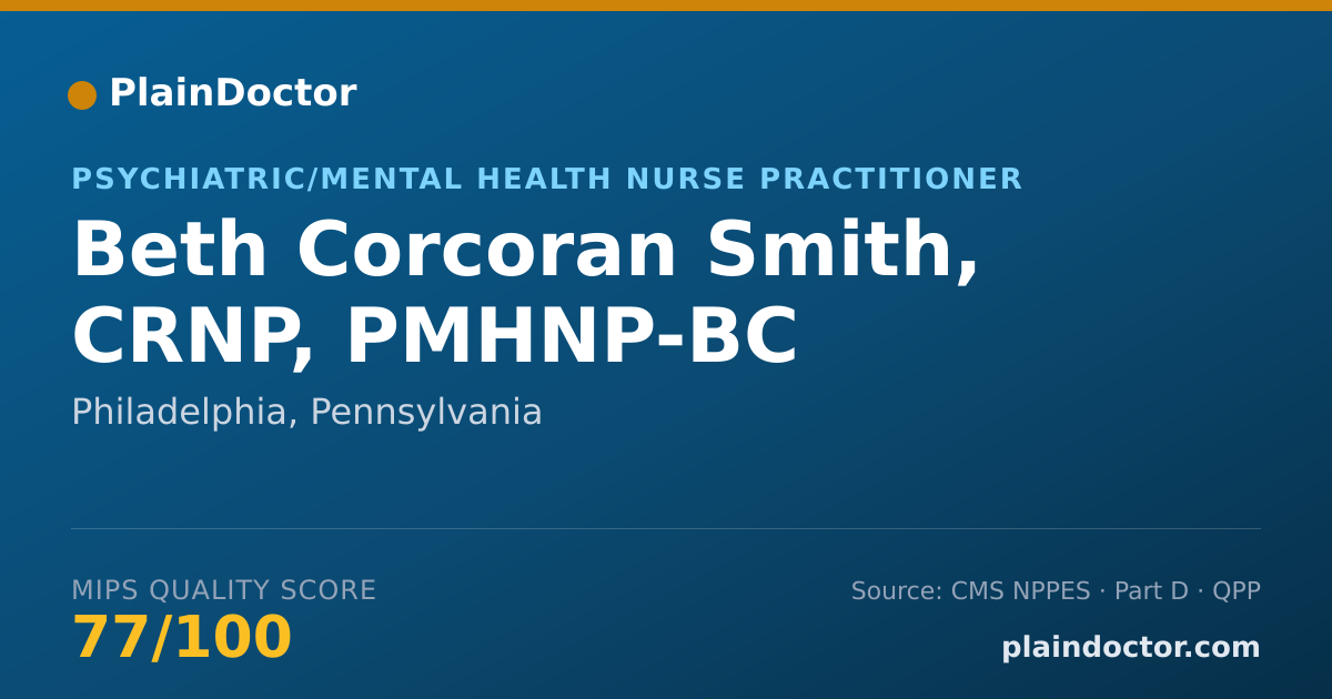 Shareable card for Beth Corcoran Smith, CRNP, PMHNP-BC - Psychiatric/Mental Health Nurse Practitioner, Philadelphia, PA