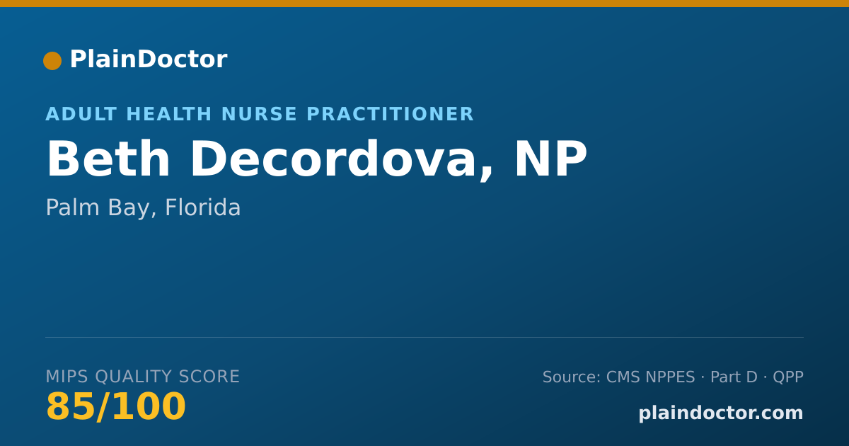 Shareable card for Beth Decordova, NP - Adult Health Nurse Practitioner, Palm Bay, FL