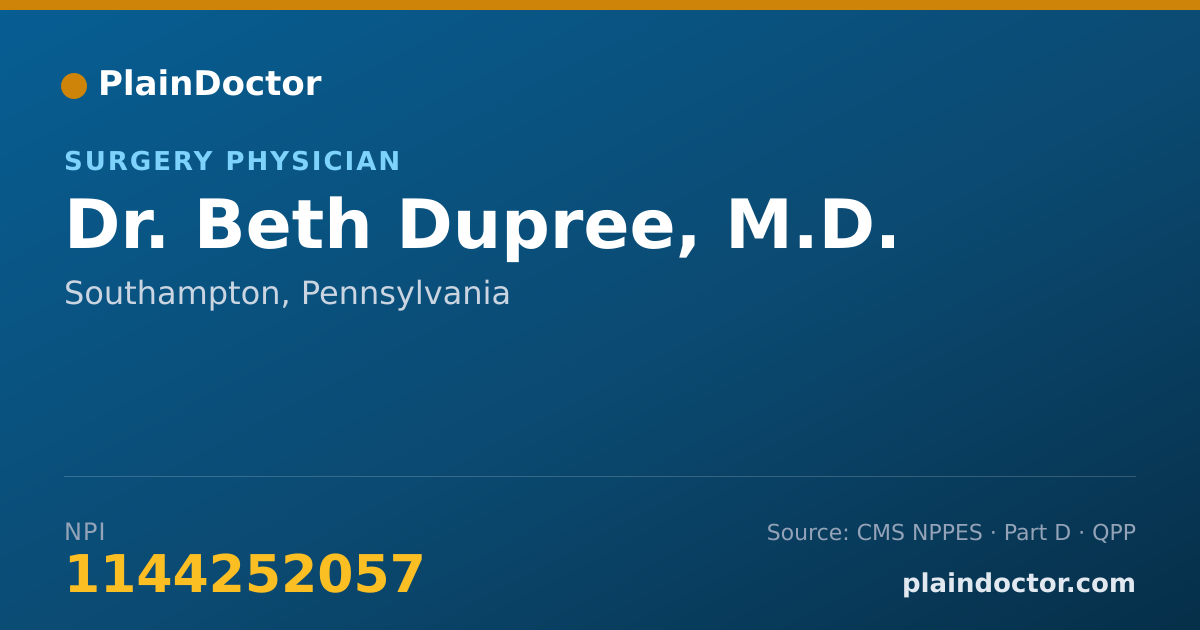 Shareable card for Beth Dupree, M.D. - Surgery Physician, Southampton, PA